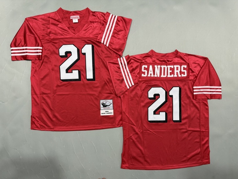 Men 2025 San Francisco 49ers #21 Sanders red Throwback Limited NFL Jersey style 001